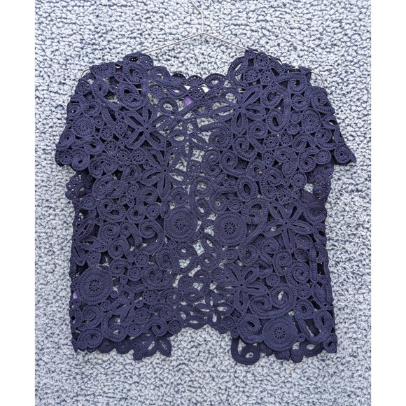 Ralph Lauren Purple Label Hand Crochet Floral Balero Size S Cardigan Formal Blue - Picture 2 of 12